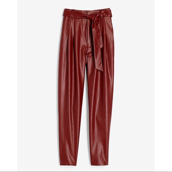 EXPRESS Super High Waisted Vegan Leather Belted Ankle Pant - Picture 16 of 16